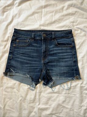 American Eagle Outfitters Dark Indigo Frayed Hem Denim Shorts